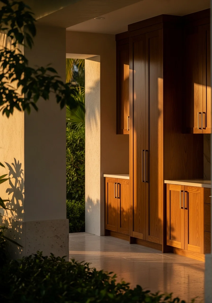 Detail shot of high-end Boca Raton property showing premium finishes and professional landscaping.