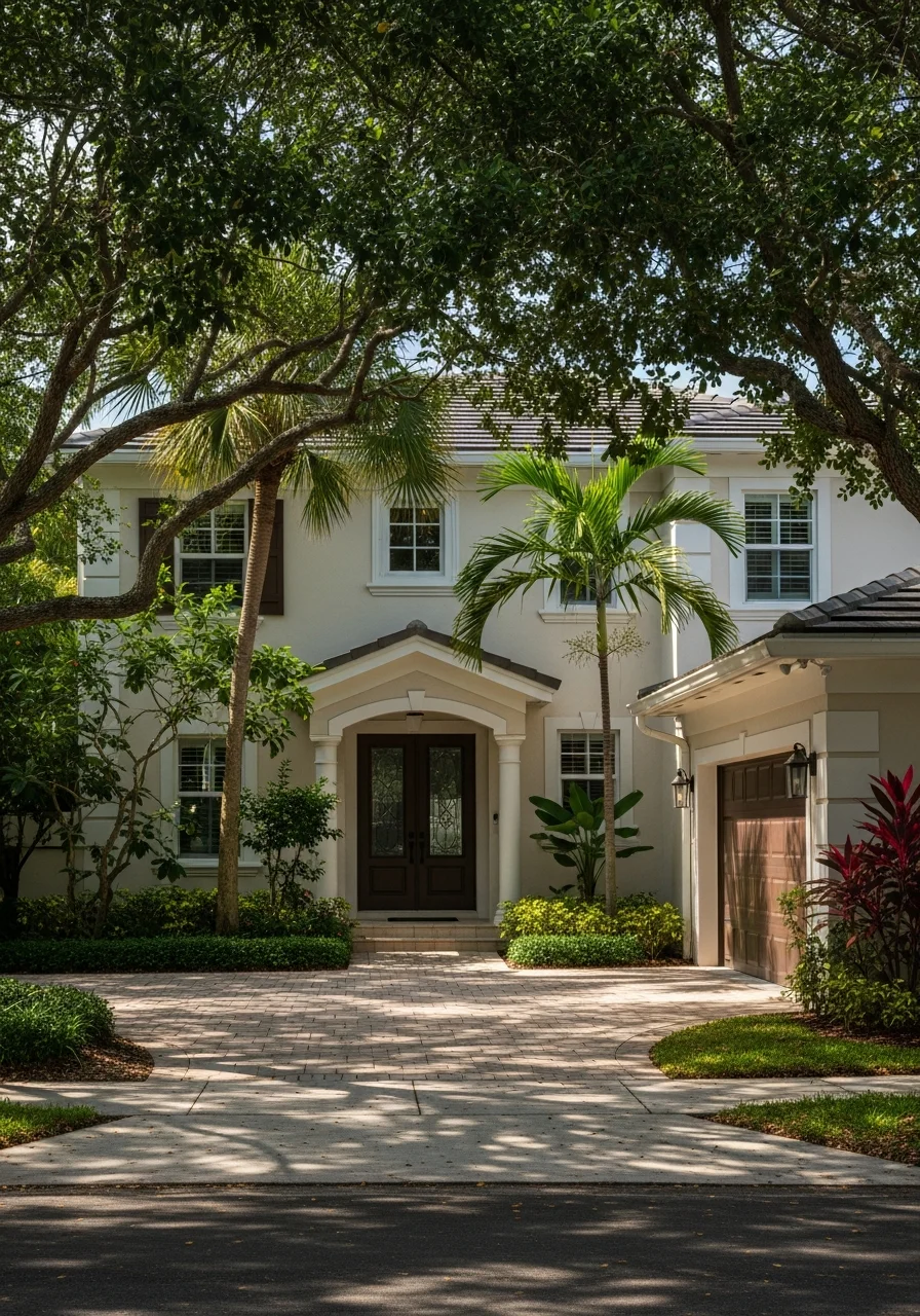 Fort Lauderdale home exterior with tropical landscaping and well-maintained architectural details.