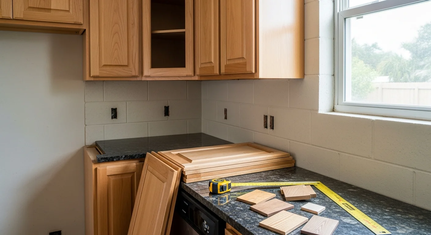 Newly remodeled kitchen in a West Palm Beach home featuring floor-to-ceiling custom wood cabinetry, open layout, and light countertops. Custom Wood Work and Cabinetry installed cabinets built to fit the room's exact dimensions and Florida climate conditions.